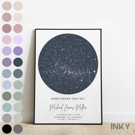 STAR MAP COLOUR PRINT - READY TO FRAME