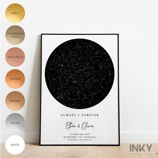 STAR MAP 'FOIL LOOK' PRINT - READY TO FRAME